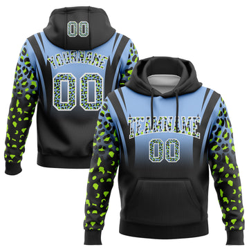 Custom Stitched Light Blue Black-White Fade Fashion Leopard Print Sports Pullover Sweatshirt Hoodie