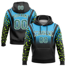 Load image into Gallery viewer, Custom Stitched Sky Blue Black-White Fade Fashion  Leopard Print Sports Pullover Sweatshirt Hoodie
