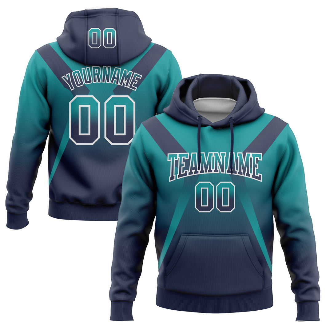 Custom Stitched Teal Navy-White Fade Fashion Arrow Sports Pullover Sweatshirt Hoodie