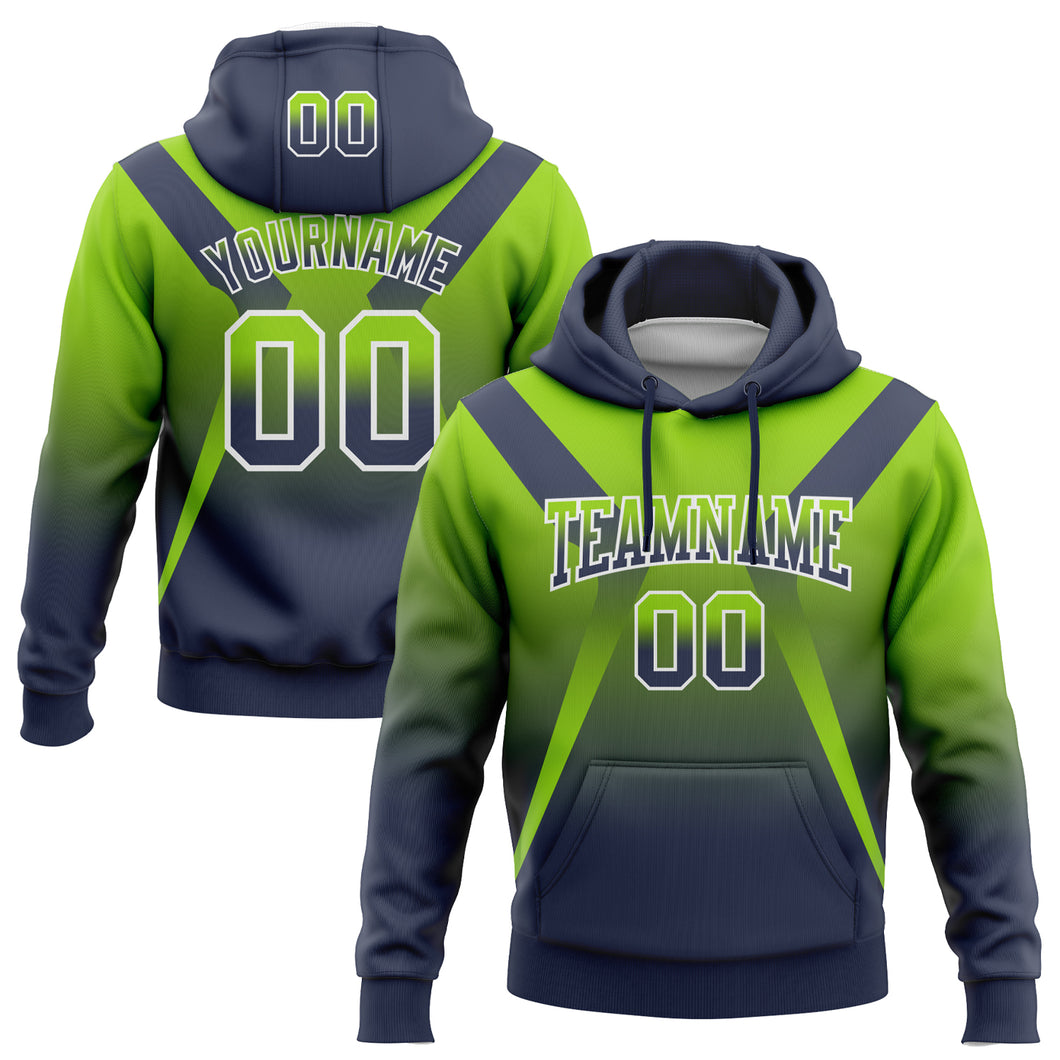 Custom Stitched Neon Green Navy-White Fade Fashion Arrow Sports Pullover Sweatshirt Hoodie