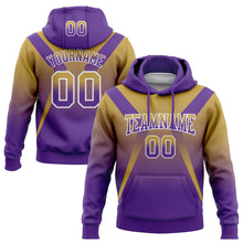 Загрузить изображение в средство просмотра галереи, Custom Stitched Old Gold Purple-White Fade Fashion Arrow Sports Pullover Sweatshirt Hoodie
