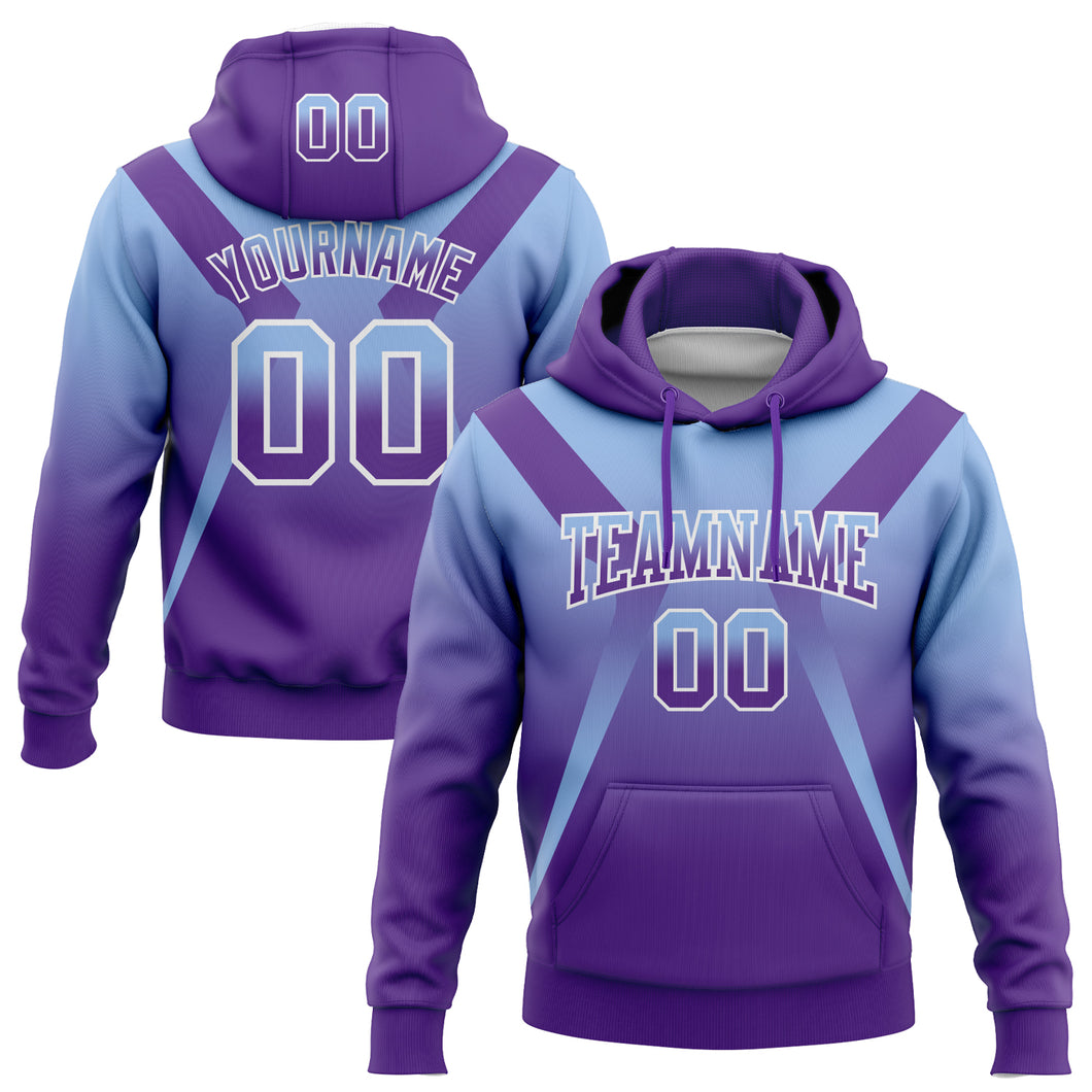 Custom Stitched Light Blue Purple-White Fade Fashion Arrow Sports Pullover Sweatshirt Hoodie