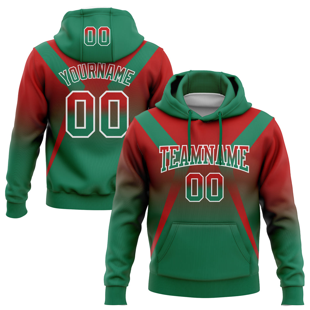 Custom Stitched Red Kelly Green-White Fade Fashion Arrow Sports Pullover Sweatshirt Hoodie