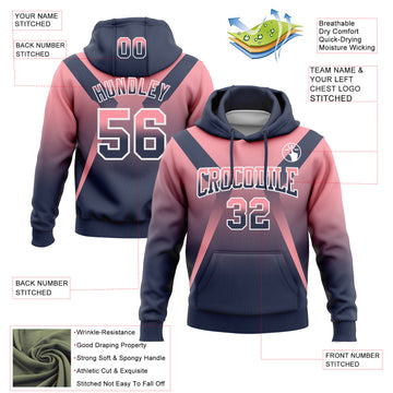 Custom Stitched Medium Pink Navy-White Fade Fashion Arrow Sports Pullover Sweatshirt Hoodie