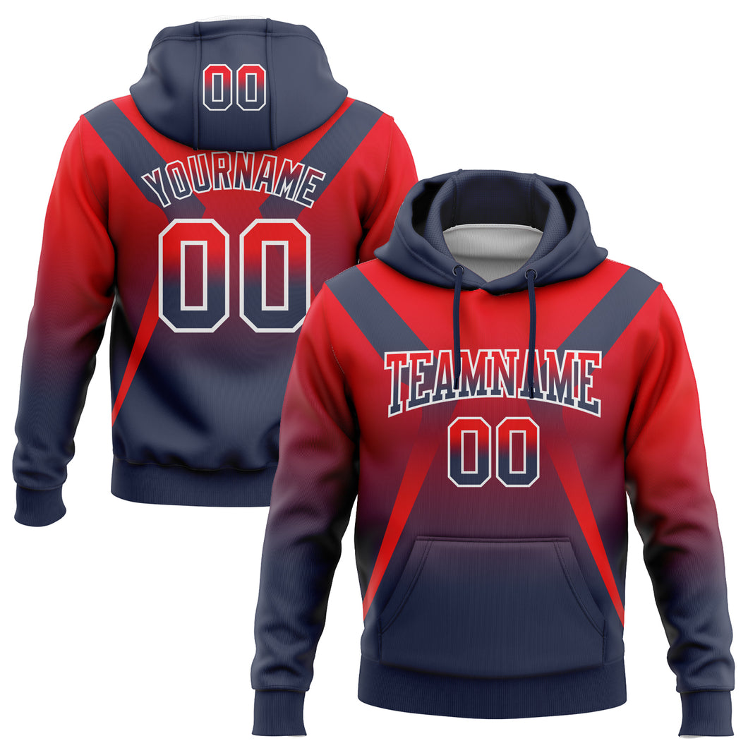 Custom Stitched Fire Red Navy-White Fade Fashion Arrow Sports Pullover Sweatshirt Hoodie