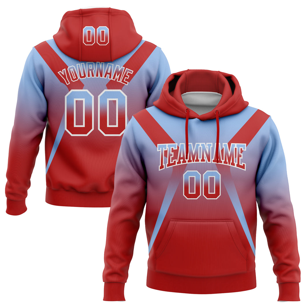 Custom Stitched Light Blue Red-White Fade Fashion Arrow Sports Pullover Sweatshirt Hoodie