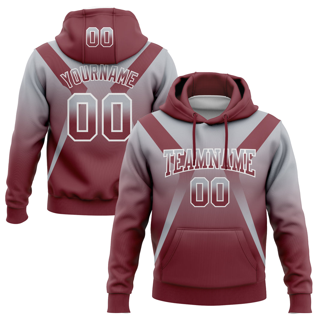 Custom Stitched Gray Burgundy-White Fade Fashion Arrow Sports Pullover Sweatshirt Hoodie