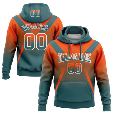 Custom Stitched Orange Midnight Green-White Fade Fashion Arrow Sports Pullover Sweatshirt Hoodie