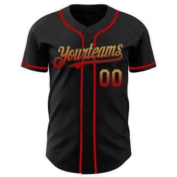 Custom Black Old Gold-Red Authentic Fade Fashion Baseball Jersey