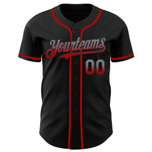 Custom Black Gray-Red Authentic Fade Fashion Baseball Jersey