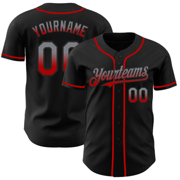 Custom Black Gray-Red Authentic Fade Fashion Baseball Jersey