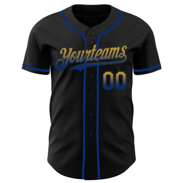 Custom Black Old Gold-Royal Authentic Fade Fashion Baseball Jersey