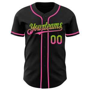 Custom Black Neon Green-Pink Authentic Fade Fashion Baseball Jersey