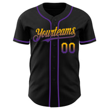 Load image into Gallery viewer, Custom Black Gold-Purple Authentic Fade Fashion Baseball Jersey
