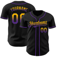 Load image into Gallery viewer, Custom Black Gold-Purple Authentic Fade Fashion Baseball Jersey
