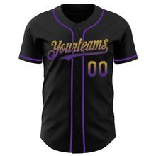 Load image into Gallery viewer, Custom Black Old Gold-Purple Authentic Fade Fashion Baseball Jersey
