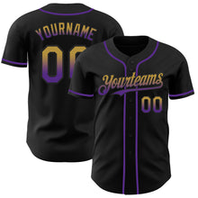 Load image into Gallery viewer, Custom Black Old Gold-Purple Authentic Fade Fashion Baseball Jersey
