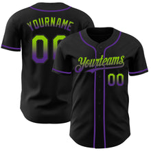 Load image into Gallery viewer, Custom Black Neon Green-Purple Authentic Fade Fashion Baseball Jersey
