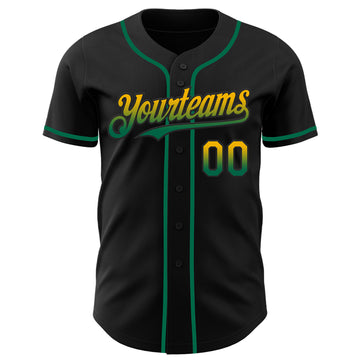 Custom Black Gold-Kelly Green Authentic Fade Fashion Baseball Jersey