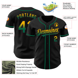 Custom Black Gold-Kelly Green Authentic Fade Fashion Baseball Jersey