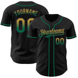 Custom Black Old Gold-Kelly Green Authentic Fade Fashion Baseball Jersey