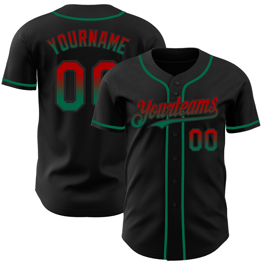 Custom Black Red-Kelly Green Authentic Fade Fashion Baseball Jersey