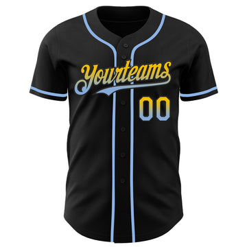 Custom Black Yellow-Light Blue Authentic Fade Fashion Baseball Jersey