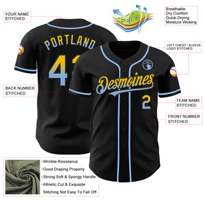 Custom Black Yellow-Light Blue Authentic Fade Fashion Baseball Jersey