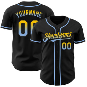 Custom Black Yellow-Light Blue Authentic Fade Fashion Baseball Jersey