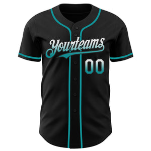 Custom Black White-Teal Authentic Fade Fashion Baseball Jersey