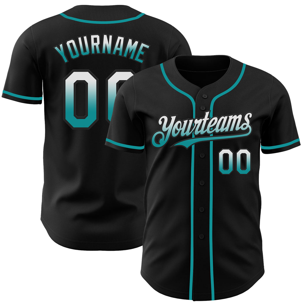 Custom Black White-Teal Authentic Fade Fashion Baseball Jersey