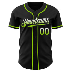 Custom Black White-Neon Green Authentic Fade Fashion Baseball Jersey