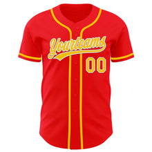 Load image into Gallery viewer, Custom Fire Red Yellow-White Authentic Baseball Jersey
