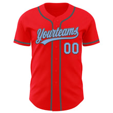 Laden Sie das Bild in den Galerie-Viewer, Custom Fire Red Light Blue-Steel Gray Authentic Baseball Jersey
