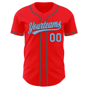 Custom Fire Red Light Blue-Steel Gray Authentic Baseball Jersey