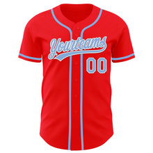 Load image into Gallery viewer, Custom Fire Red Light Blue-White Authentic Baseball Jersey
