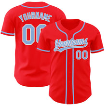 Load image into Gallery viewer, Custom Fire Red Light Blue-White Authentic Baseball Jersey
