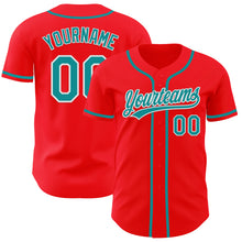 Charger l&#39;image dans la galerie, Custom Fire Red Teal-White Authentic Baseball Jersey
