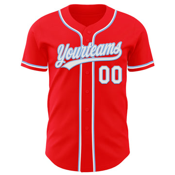 Custom Fire Red White-Light Blue Authentic Baseball Jersey