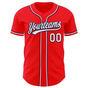 Custom Fire Red White-Navy Authentic Baseball Jersey