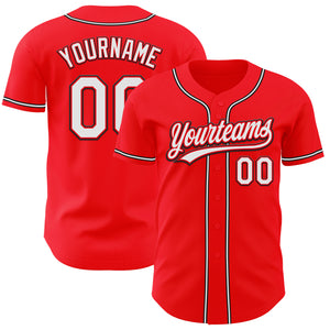 Custom Fire Red White-Black Authentic Baseball Jersey