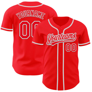 Custom Fire Red White-Gray Authentic Baseball Jersey