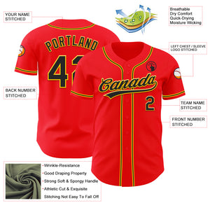 Custom Fire Red Black-Yellow Authentic Baseball Jersey