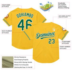 Custom Gold Kelly Green-White Mesh Authentic Throwback Baseball Jersey