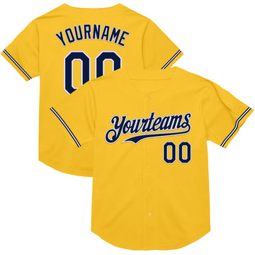 Custom Gold Navy-White Mesh Authentic Throwback Baseball Jersey