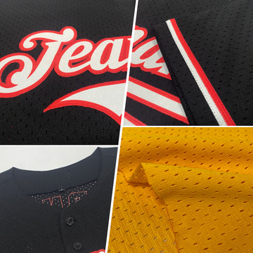 Custom Gold Black-White Mesh Authentic Throwback Baseball Jersey