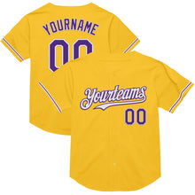 Загрузить изображение в средство просмотра галереи, Custom Gold Purple-White Mesh Authentic Throwback Baseball Jersey
