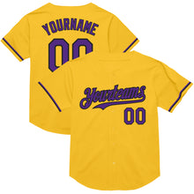 Laden Sie das Bild in den Galerie-Viewer, Custom Gold Purple-Black Mesh Authentic Throwback Baseball Jersey
