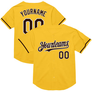 Custom Gold Brown-White Mesh Authentic Throwback Baseball Jersey