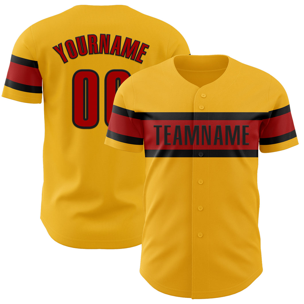 Custom Gold Red-Black Authentic Baseball Jersey